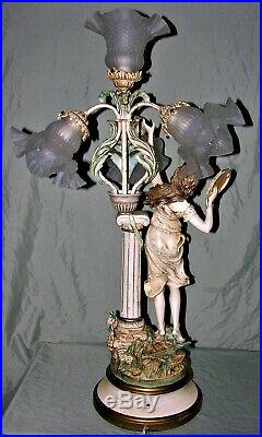 Art Nouveau Collection Francaise L & F Moreau Signed Female Figural Lamp