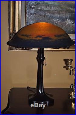 Art Nouveau, Deco French Muller Fres Luneville Pate de verre Glass Desk Lamp