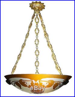 Art Nouveau Deco WISTERIA Cameo Glass Chandelier Lamp DEGUE 1920s 1930s ANTIQUE