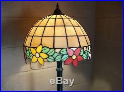 Art Nouveau Floor Lamp Wood and Glass Tiffany Styled Floor Lamp