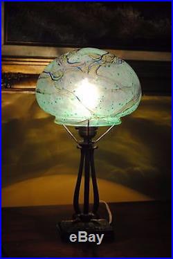Art Nouveau Iridescent Loetz Art Hand Blown Glass Oilspots Boudoir/Desk Lamp