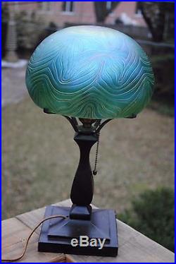Art Nouveau Jugendstil Era Iridescent Loetz Art Glass Formosa Shade Desk Lamp