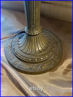 Art Nouveau Lamp Spelter Dual Pull Chain Glass Capper 4 Stained Glass Shade