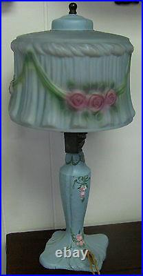 Art Nouveau Reverse Glass Decorated Boudoir Antique Lamp