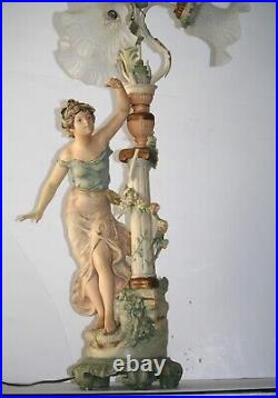 Art Nouveau Spelter 4 Light Figural Newell Post Lamp, Jb Hirsch L & F Moreau