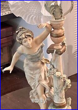 Art Nouveau Spelter 4 Light Figural Newell Post Lamp, Jb Hirsch L & F Moreau