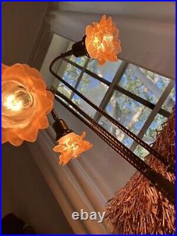 Art Nouveau Style Vtg Brass /frosted Pink Glass Lamp