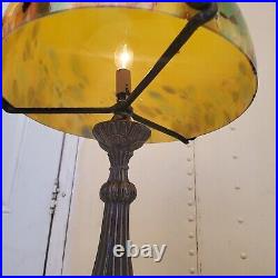 Art Nouveau Table Lamp Bronze Base/Hand-Blown Glass Shade Yellow Mixed