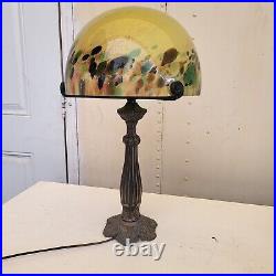 Art Nouveau Table Lamp Bronze Base/Hand-Blown Glass Shade Yellow Mixed