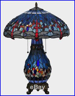 Art Nouveau Tiffany Hanging-head Dragonfly Lighted Base Table Lamp 25.5