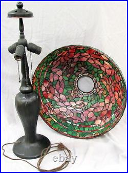 Art Nouveau Tiffany Style Stained Leaded PEONY floral Glass bronze base LAMP