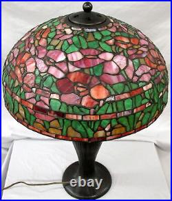 Art Nouveau Tiffany Style Stained Leaded PEONY floral Glass bronze base LAMP