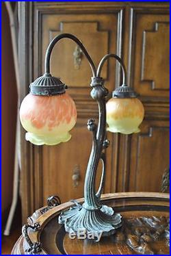 Art Nouveau/Victorian/Austrian Loetz, Kralik Glass Solid Bronze Boudoir/Desk Lamp