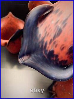 Art de France Red and Blue Glass Lamp Shade Signed Set of 5 Handmade Art Glass