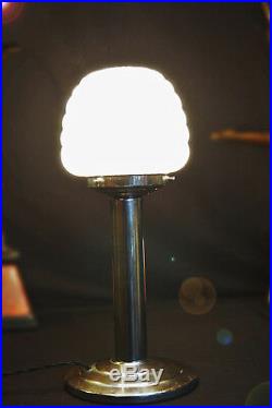 Art deco 1940s desk lamp stepped base Tubular Column Geometric Opaline Shade
