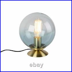 Art deco table lamp brass with blue glass