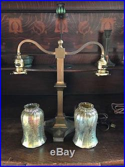 Art glass steuben quezal shade victorian bradley hubbard handel era desk lamp nr