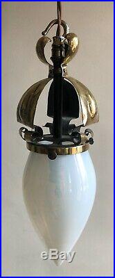 Arts And Crafts Pendant Light /Lamp With Vaseline Glass Shade