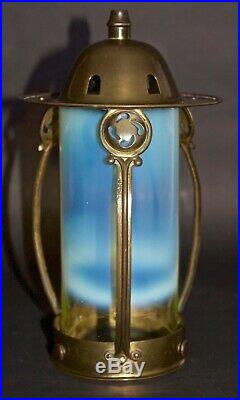 Arts And Crafts Vaseline Glass Brass Lantern