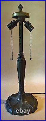 Arts & Crafts Antique Bronze Handel Era Jefferson Reverse Painted Table Lamp 16