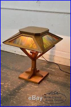 Arts & Crafts Antique Mission Style Slag Glass Table Lamp