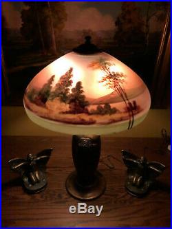 Arts Crafts Antique Vintage reverse painted Bradley Hubbard Handel Era Lamp NR