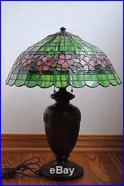 Arts&Crafts, Art Nouveau Era Double Signed Handel Leaded Stained Slag Glass Lamp