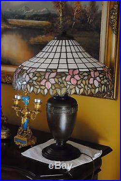 Arts & Crafts, Art Nouveau Era Handel Leaded Opalescent Stained Slag Glass Lamp