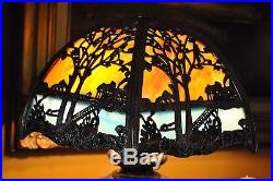 Arts & Crafts, Art Nouveau Miller, Empire, B&H Era Stained Slag Glass Lamp Shade