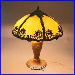 Arts & Crafts Bradley & Hubbard School Polychrome Slag Glass Lamp, circa 1920