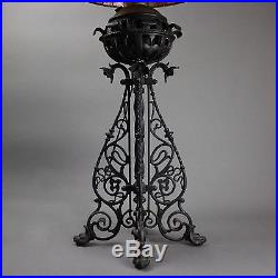 Arts & Crafts Bradley & Hubbard Style Leaded Glass & Iron Table Lamp, circa 1910