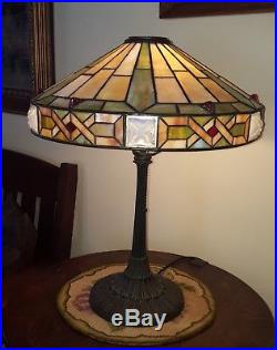 Arts & Crafts Leaded Slag Stained Glass Lamp by Wilkinson Handel Tiffany Era