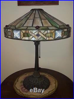 Arts & Crafts Leaded Slag Stained Glass Lamp by Wilkinson Handel Tiffany Era