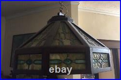 Arts Crafts Mission Hanging Leaded SLAG GLASS Shade Chandelier Lamp W. E. Brown