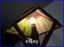 Arts & Crafts Mission Oak Slag Glass Electric Table Lamp
