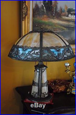 Arts & Crafts, Nouveau, B&H, Miller, Handel Era Lighthouse Leaded Slag Glass Lamp