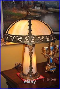 Arts&Crafts, Nouveau, B&H, Miller, Handel Era Lighthouse Leaded Slag Glass Lamp #2