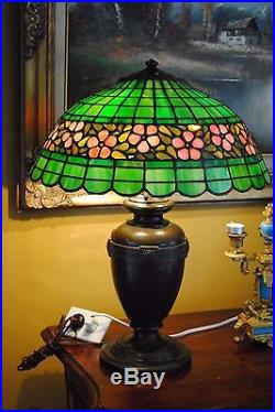 Arts&Crafts, Nouveau Era Double Signed Handel Leaded Stained Slag Glass Lamp