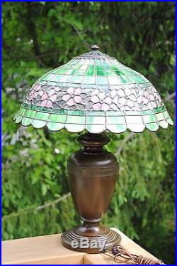 Arts&Crafts, Nouveau Era Double Signed Handel Leaded Stained Slag Glass Lamp