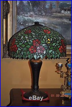Arts&Crafts, Nouveau Era Handel Cherry Blossom Leaded Stained Slag Glass Lamp