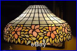 Arts& Crafts, Nouveau Era Handel Leaded Opalescent Stained Slag Glass Lamp Shade