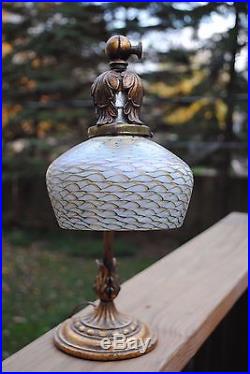 Arts&Crafts, Nouveau, Quezal, Tiffany, Stueben Style Iridescent Art Glass Desk Lamp