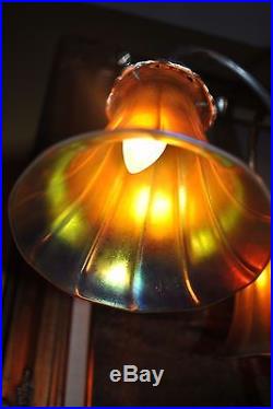 Arts & Crafts, Nouveau, Steuben Iridescent Lily Aurene Art Glass Lamp