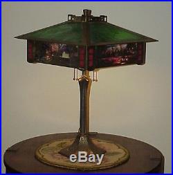 Arts & Crafts Prairie Style Mission Bradley & Hubbard Miller Slag Glass Lamp