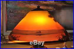 Arts & Crafts Signed Handel # 7103 Reverse Painted Chipped Ice Glass Lamp Shade