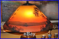Arts & Crafts Signed Handel # 7103 Reverse Painted Chipped Ice Glass Lamp Shade