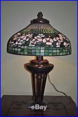 Arts&Crafts Tiffany Studios Style Apple Blossom Leaded Stained Slag Glass Lamp
