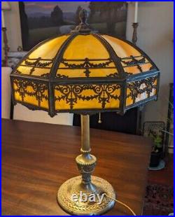 Arts and Crafts Deco Slag Glass Lamp B&H Bradley & Hubbard Signed #263