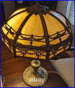 Arts and Crafts Deco Slag Glass Lamp B&H Bradley & Hubbard Signed #263