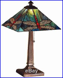 Arts and Crafts Scarlet Dragonflies with Ruby Eyes Stained Glass Lamp Sale